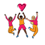 Illustration of young people jumping up for joy with a heart above them