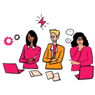 Illustration showing three people making a decision
