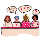 Illustration showing a panel of four people behind a desk answering questions