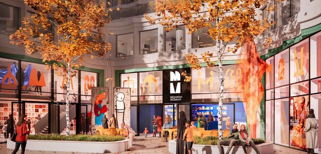 Visualisation of the entrance to the Migration Museum's new permanent home. Credit: Unknown Works