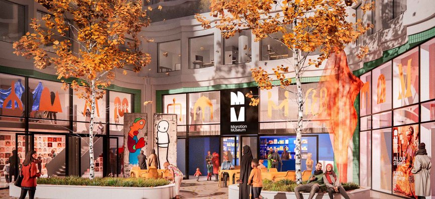 Visualisation of the entrance to the Migration Museum's new permanent home. Credit: Unknown Works