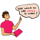 Illustration of a person asking 'What would you like Esmee to support'